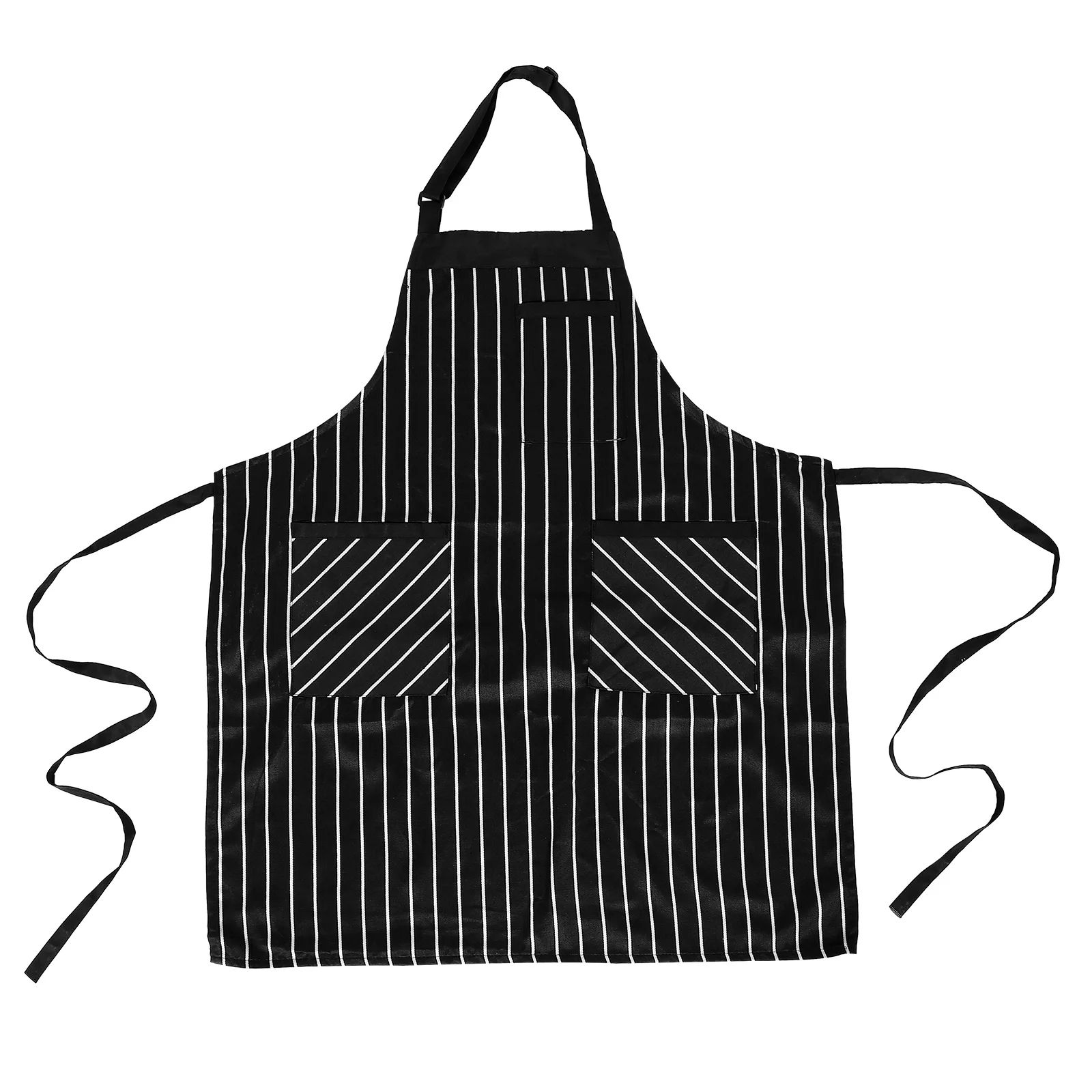 

Halter Neck Apron Kitchen Pockets Cooking Women Household Mens Cotton Linen Striped Adjustable Practical