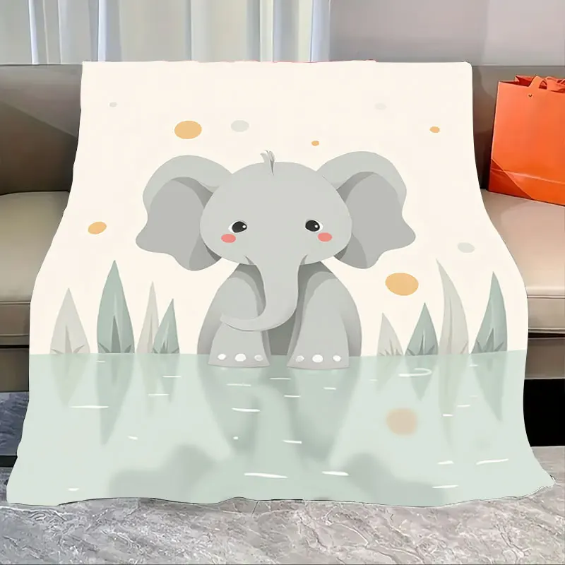 

1pc Flannel Blanket Cute Elephant Cartoon Blanket for Kids, Soft Cozy Throw with Water Scene Design