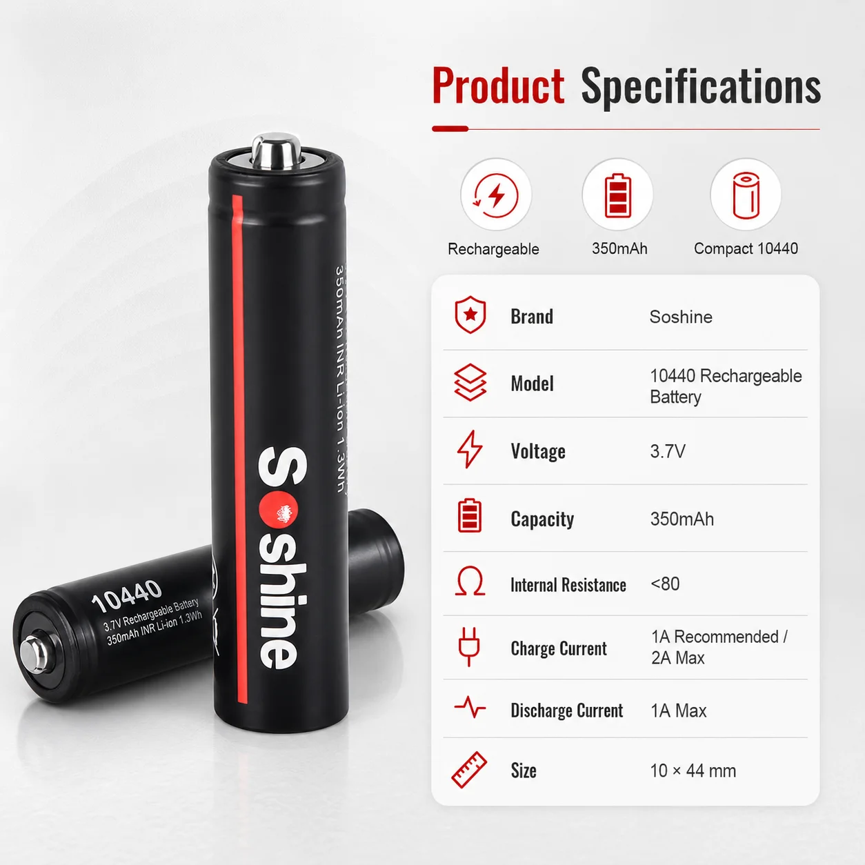 

3.7V 10440 AAA Size 350mAh High Capacity Li-Ion Rechargeable Battery for LED Flashlight Headlamp Portable Radio