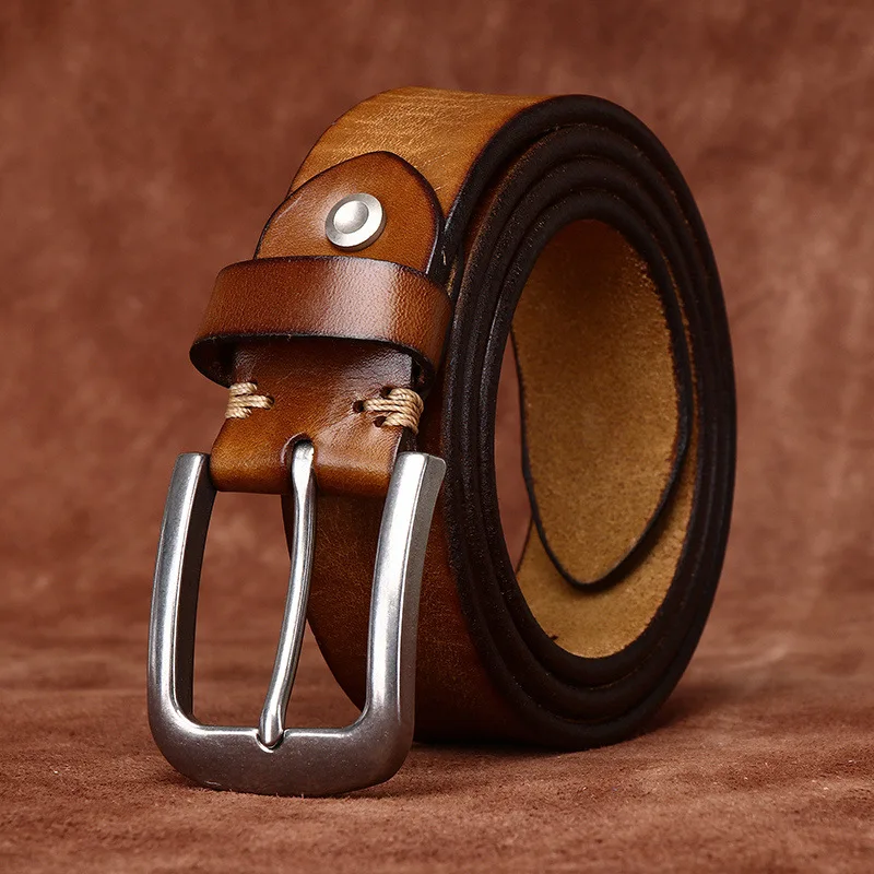 希少極太トップレイヤー牛革ベルトメンズ本革ステンレスバックルウォッシュドレトロシンプルカジュアルベルト