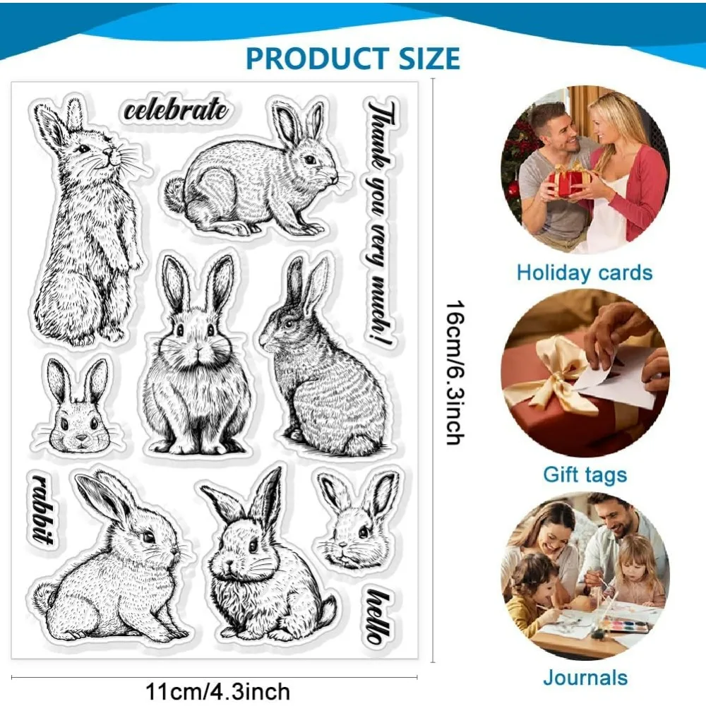 Rabbit Clear Stamp Easter Theme Stamps Bunny Rabbit Silicone Clear Stamp Seals for DIY Scrapbooking Photo Album Decorative