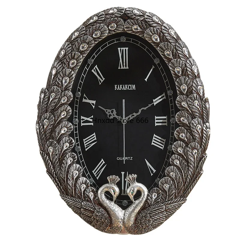 Creative double peacock wall clock high-end diamond-encrusted quartz clock