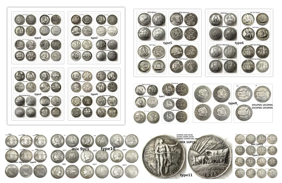 US Mix Commemorate Mix 126pcs Half Dollar Silver Plated Copy Coin(type01-12)