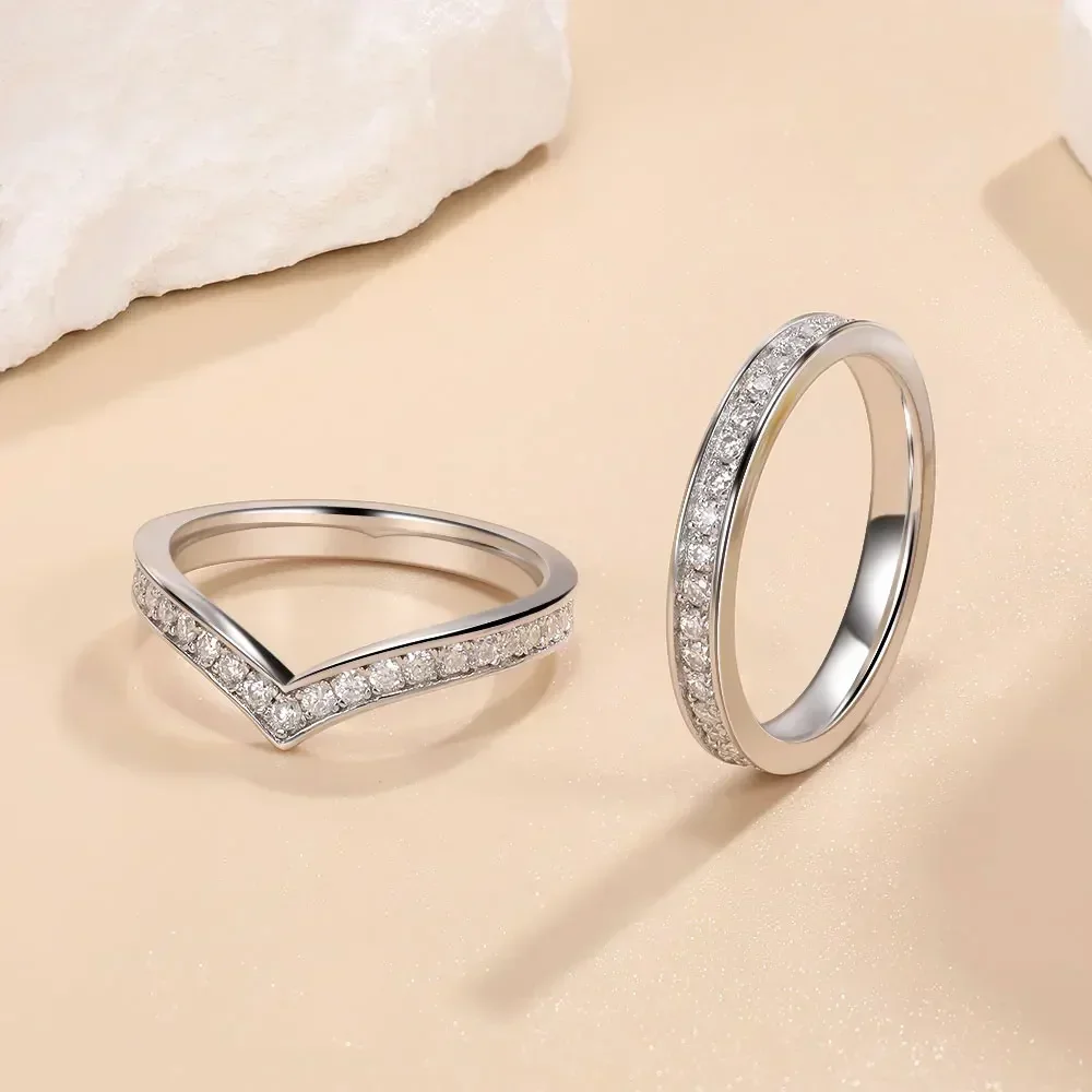 1.5mm Full Moissanite Rings for Women Eternity Wedding Band S925 Sterling Silver D Color Channel Set Lab Diamond Fine Jewelry