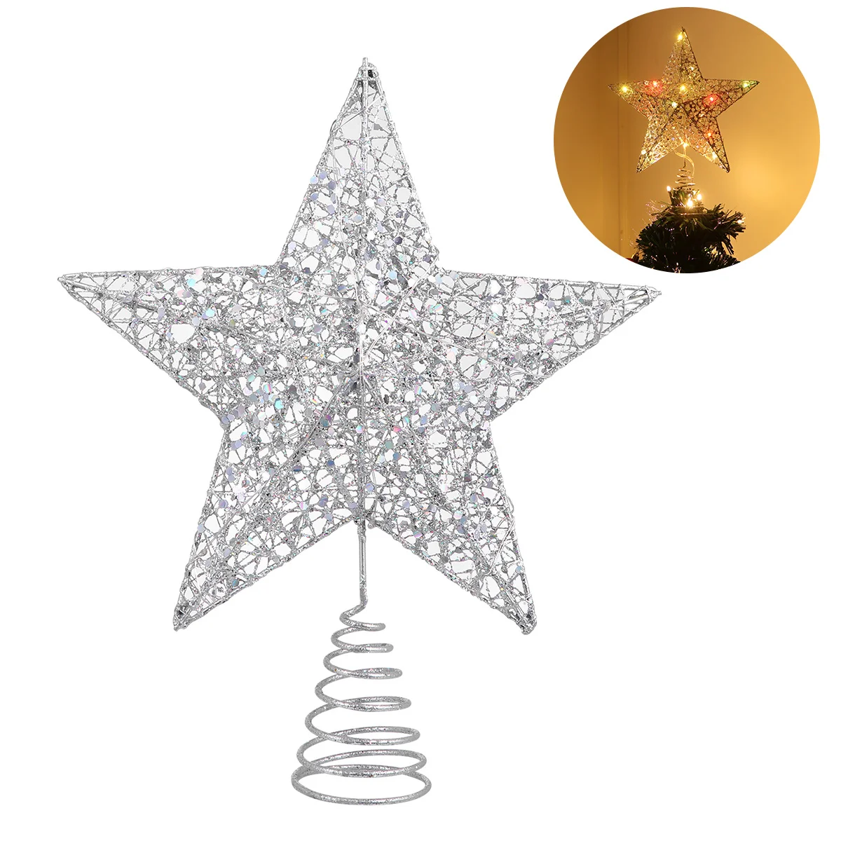 

25X30Cm Christmas Tree Topper Star Silver Led Lights Operated 2 Aa Party Home Decoration Gift Tree Treetop Lamp