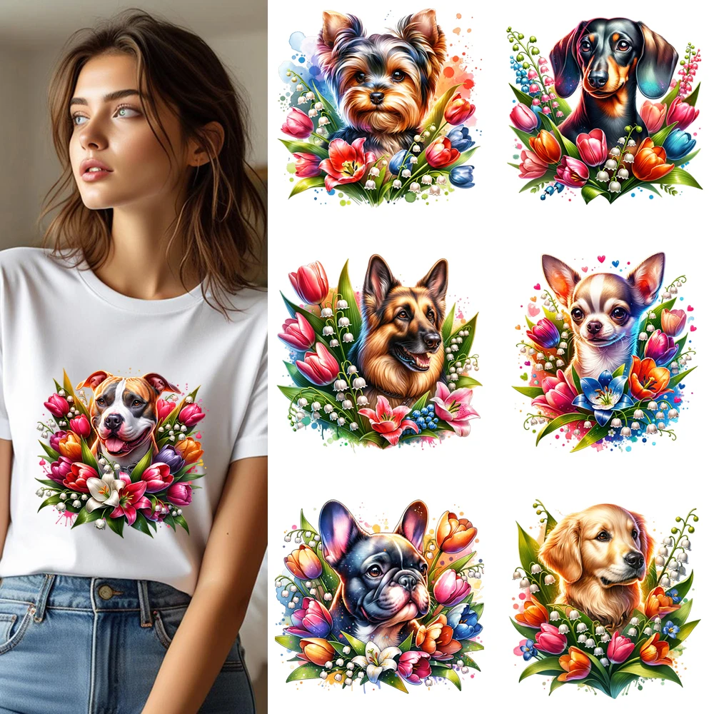 25cm Tulips Lily Flower Of The Animal Iron On Heat Transfer Stickers DTF Iron On Transfer Patches For Clothes T-shirt Appliques