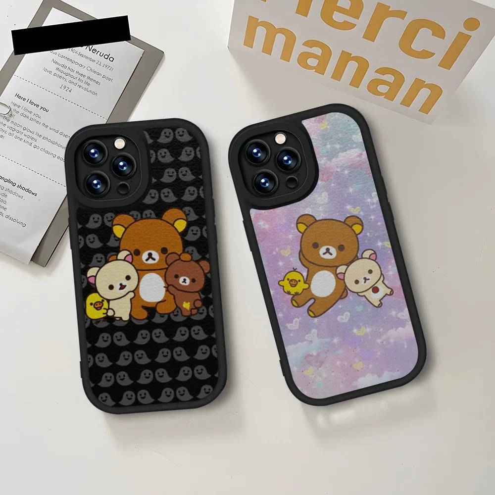 Cute R-RilakkumaS Bear Phone Case Silicone Soft Black For IPhone 14 15 13 12 11 Pro Max Mini Xs X Xr 7 8 Plus SE2020 Leather Coq