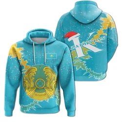 The Republic-of Kazakhstan Map Flag 3D Printing Hoodies Kazakhstan Coat Of Arms Graphic Hooded Sweatshirts Vintage Mens Clothing