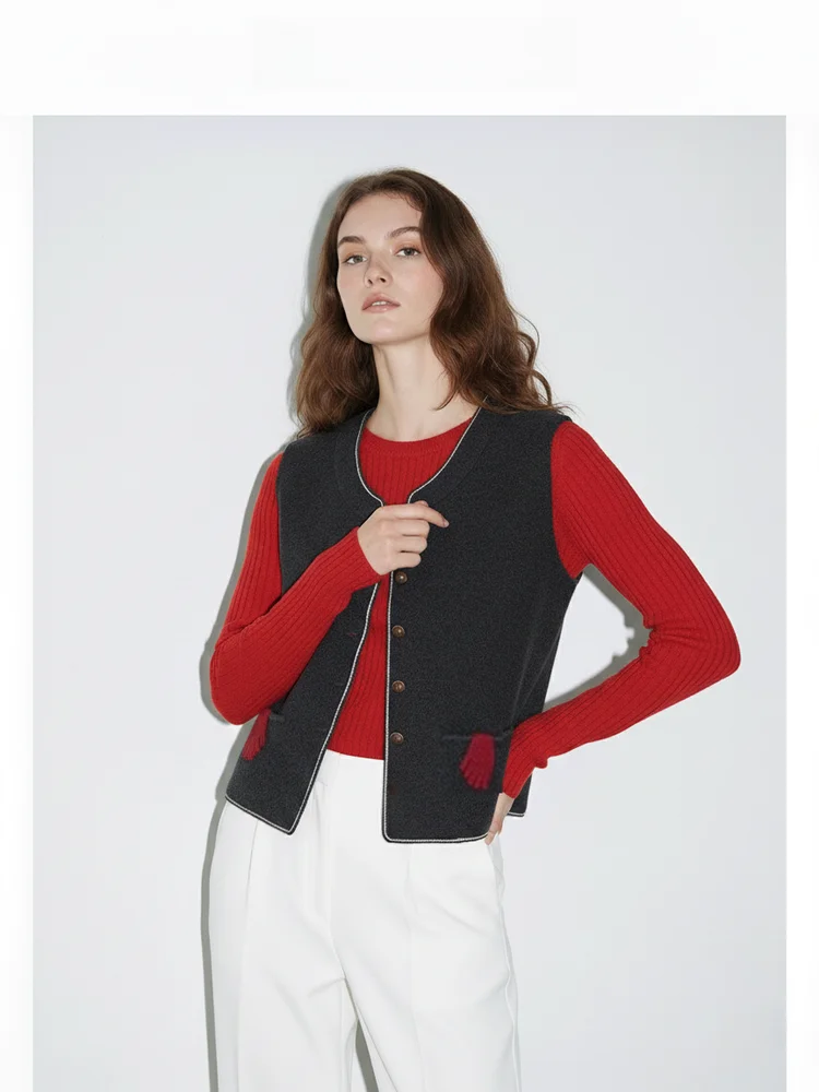 

Вязаный шерстяной кардиган Ele с круглым вырезом и одной пуговицей, приталенный жилет ACOUSOTG, женский модный повседневный однотонный жилет