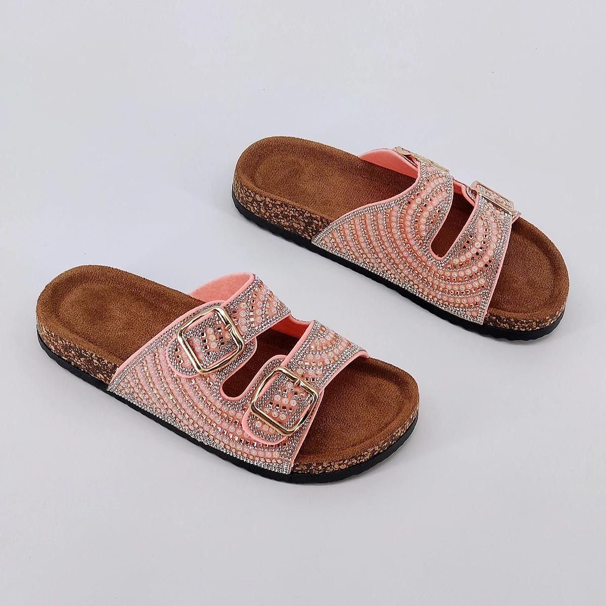 

New Slip-On Slippers For Girls With Rhinestone Glitter Decor, Fluffy Thick Sole Brown Casual Home Beach Garden Party Slippers