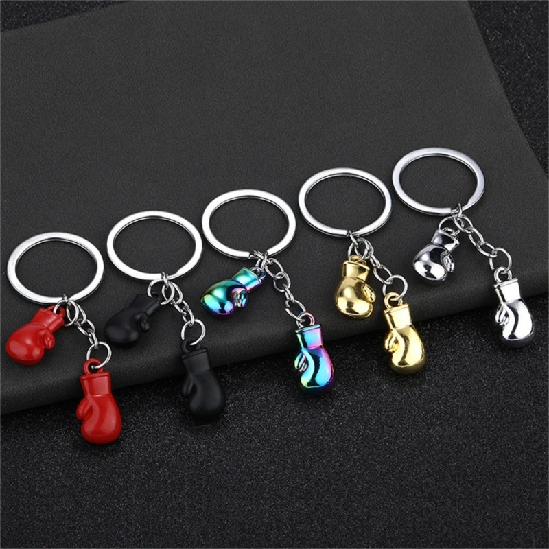 Unique Boxing Gloves Keychain Simulation Fitness Equipment Pendant Handmade Keyring for Men Women Car Keys Decoration