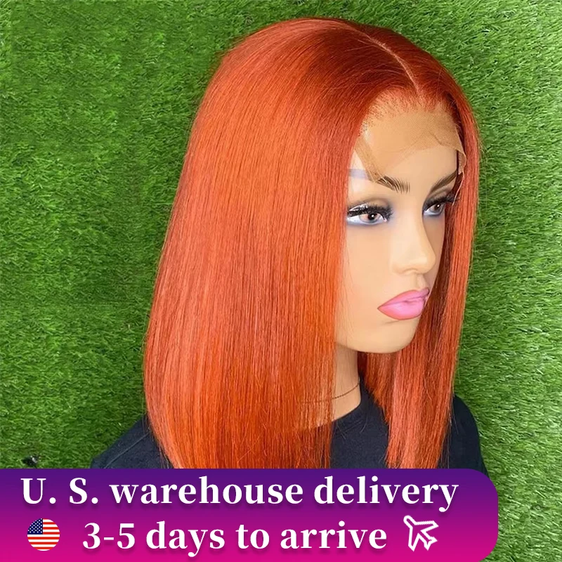 Ginger Lace Front Wigs Bob Wig 4x4 Frontal Wigs Brazilian Human Hair Pre Plucked Color #350 Ginger Bob Wig HD Lace Front Wigs