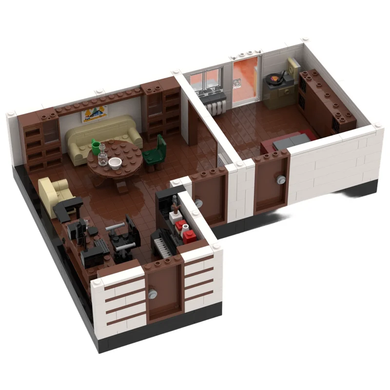 MOC Bricks City Apartment Building Multiple Level Floors Balcony Railings DIY Assembly Brick Set Desktop Collectible Display