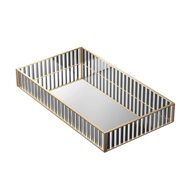 

New Nordic Gold Glass Mirror Decorative Storage Tray For Makeup Dessert Plate Jewelry Necklace Bracelet Table Perfume