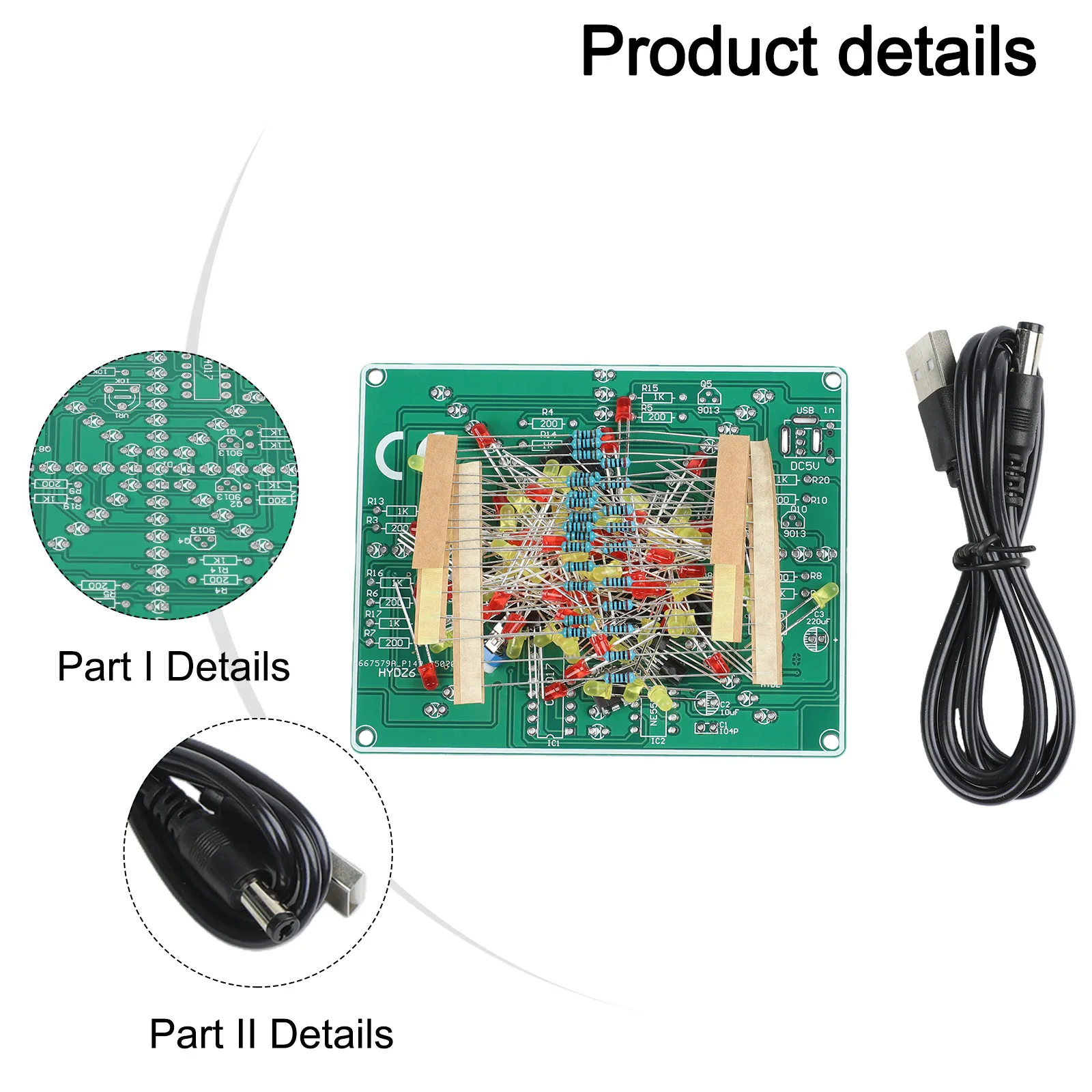 Red yellow LED flowing light DIY electronic practice kit with NE555 and CD4017 chips for hands on learning and assembly