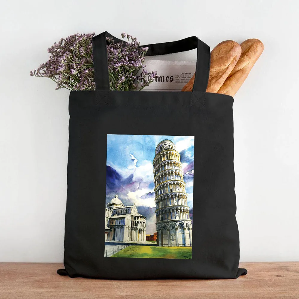 London Budapest Madrid Cairo Venice Sydney Tokyo Watercolor Women Girl Canvas Handbags Totes Eco Shopper Shopping Shoulder Bags