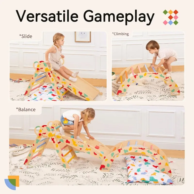 مجموعة تسلق المثلث بيكلر مع وسادة، قابلة للطي 8 في 1 صالات رياضية الغابة للأطفال الصغار 1-3، ملعب داخلي للأطفال والرضع #4