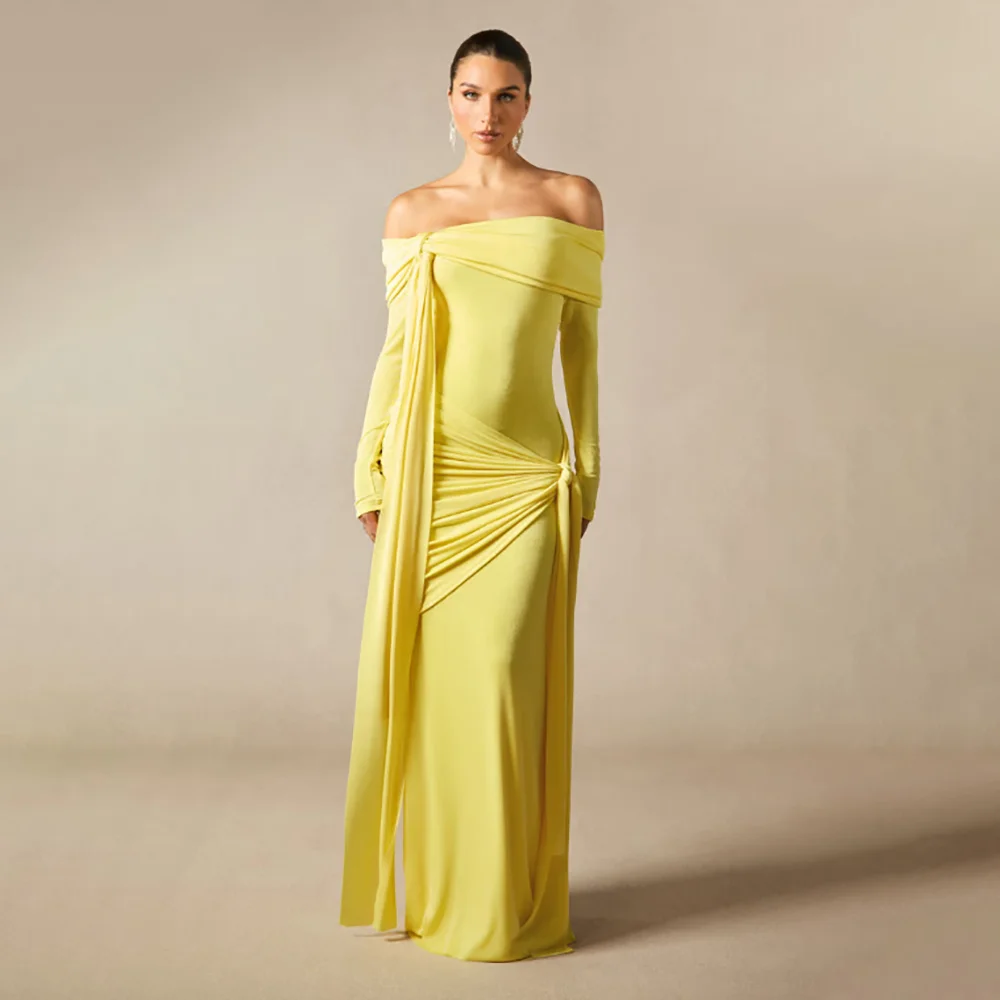 

Women's Formal Evening Gowns Elegant Pleated Long Sleeve Evening Dresses Modest Formal Party Gowns for Women Formal Dresses
