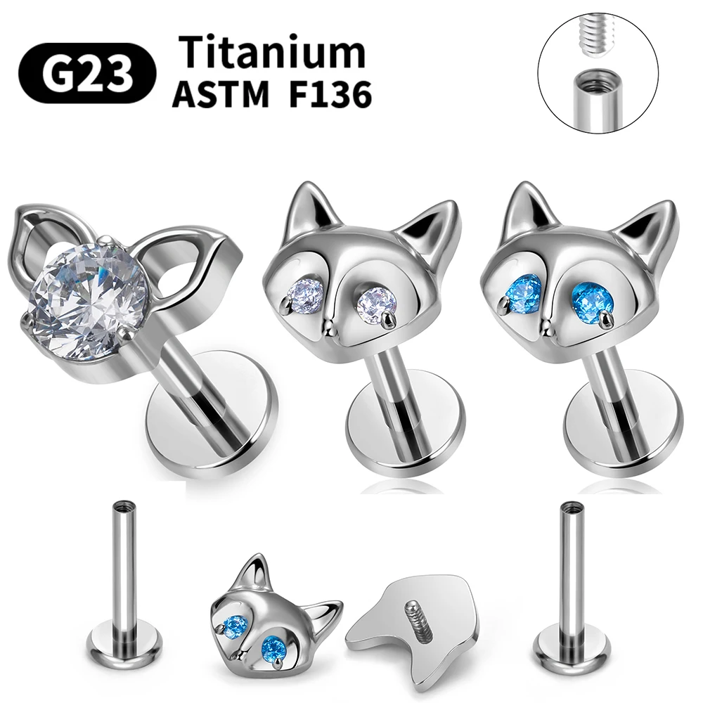 G23 Titanium Piercing labret Nasal nail stud Earring for women ASTM F136 Body Jewelry Cute animals internal thread  Piercing