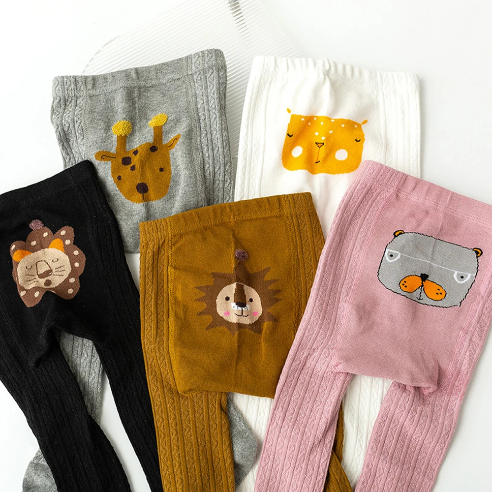 Baby-Baumwollstrumpfhosen mit Cartoon-Tiermustern, große Schrittoffnung, bequeme und hautfreundliche Säuglingsleggings – Detail 1