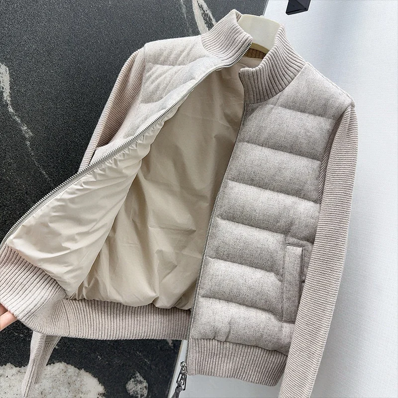 ملابس الخريف والشتاء النسائية عالية الجودة، معطف قصير من القطن المرقعة، سترة بسحاب مزدوج 25120515