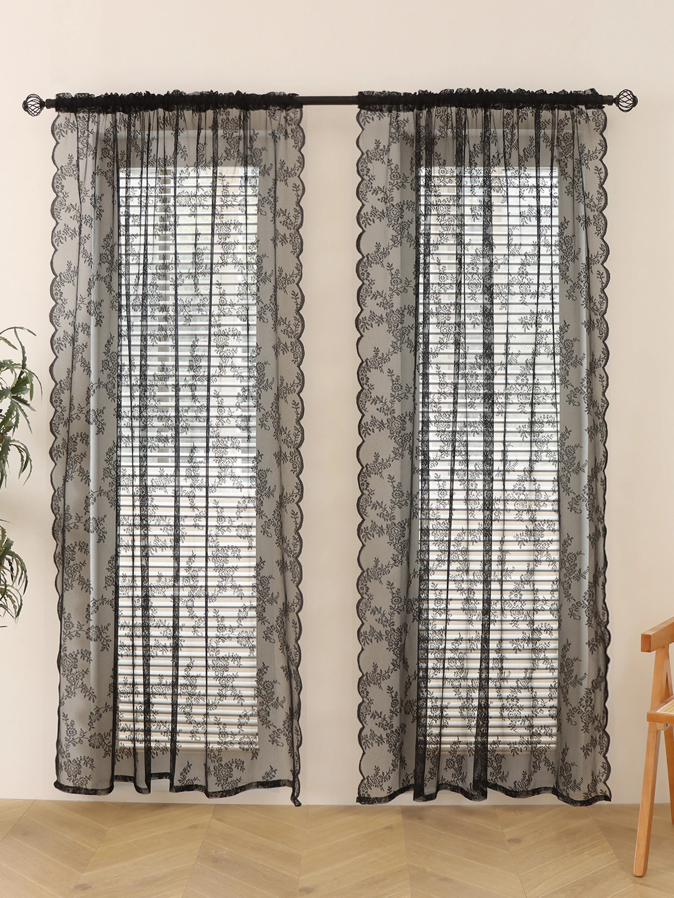 1 Stück Chambray-Vorhänge aus schwarzer Spitze im Ramadan-Stil, Feiertagsfeier, Wohnzimmer- und Küchenvorhänge, transparente Vorhänge