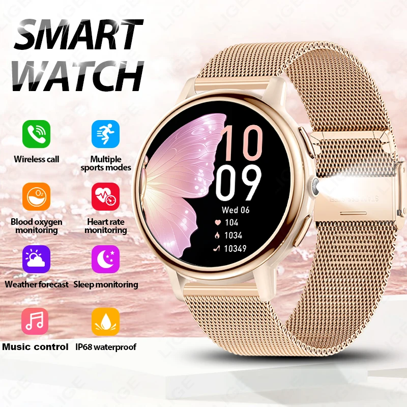 

LIGE Lady Fashion Smart Watch 1.26" HD Heart Rate Women's Health Bluetooth Voice Call Waterproof Flashlight Smartwatch New 2025