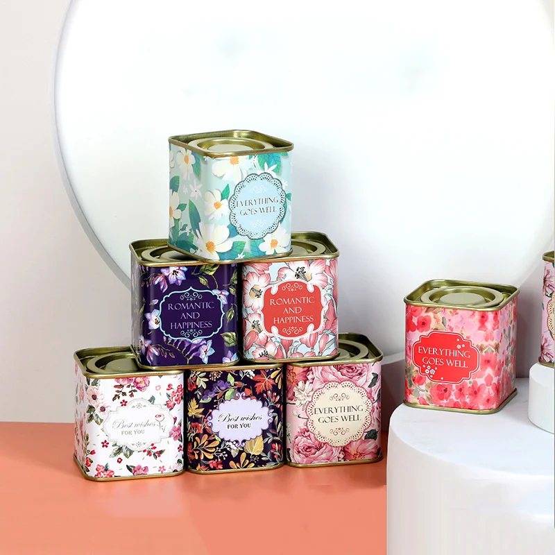 Sealed Storage Box Square Teaware Tea Leaf Can Jar Tin Iron Candy Can Vintage Jewely Box Kitchen Coffee Sugar Container