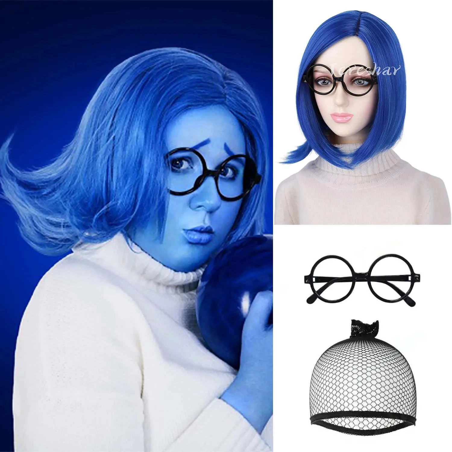 

Синтетический короткий прямой синий боб, парик для косплея для женщин, аниме-костюм, парик для Хэллоуина, вечеринки, косплея (подость, радость, снятие)