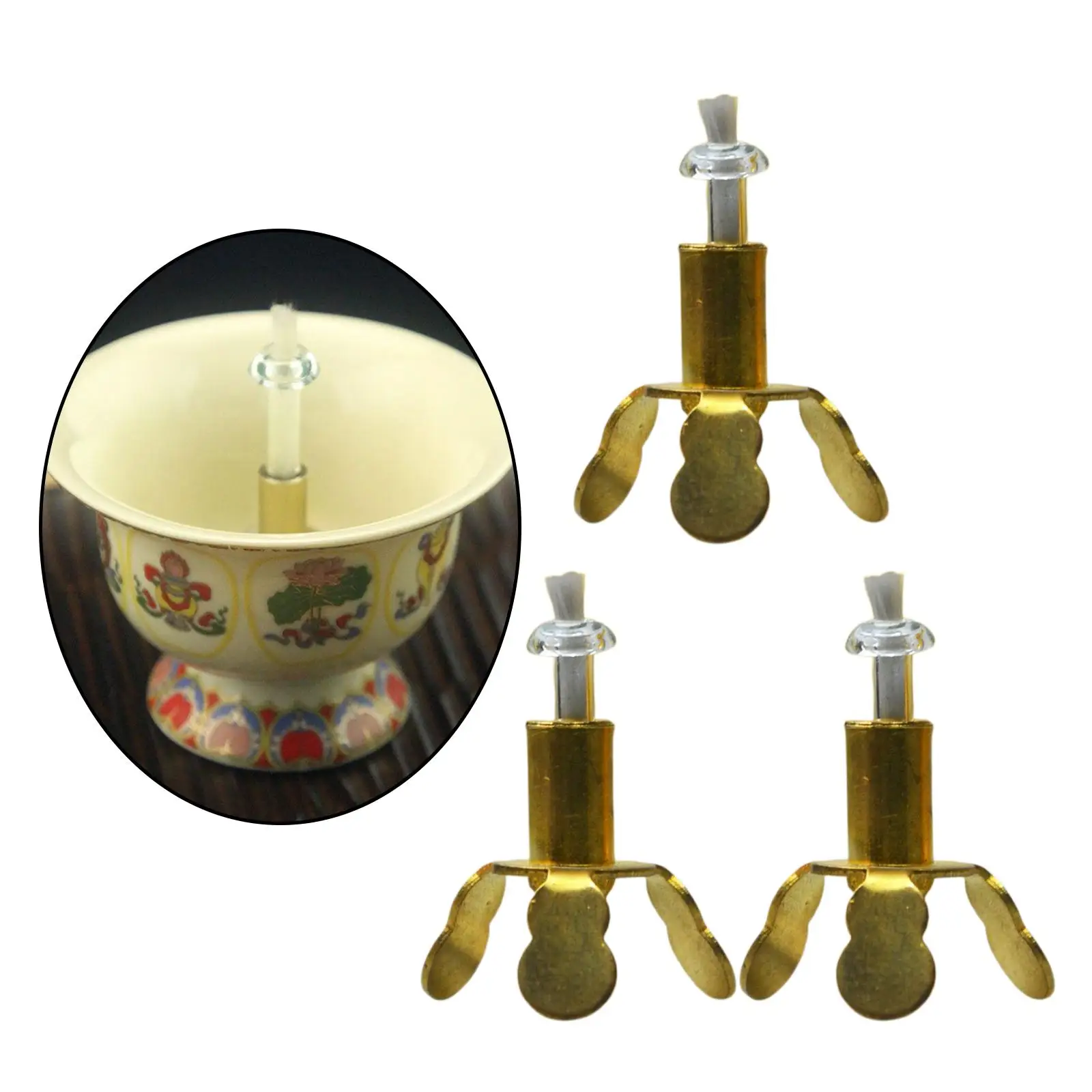 3Pcs Oil Lamp Wick Holder Copper Alloy Stand Shelf with Wicks for Homemade Proposal Wedding DIY Oil Lamp Long Light Accessories