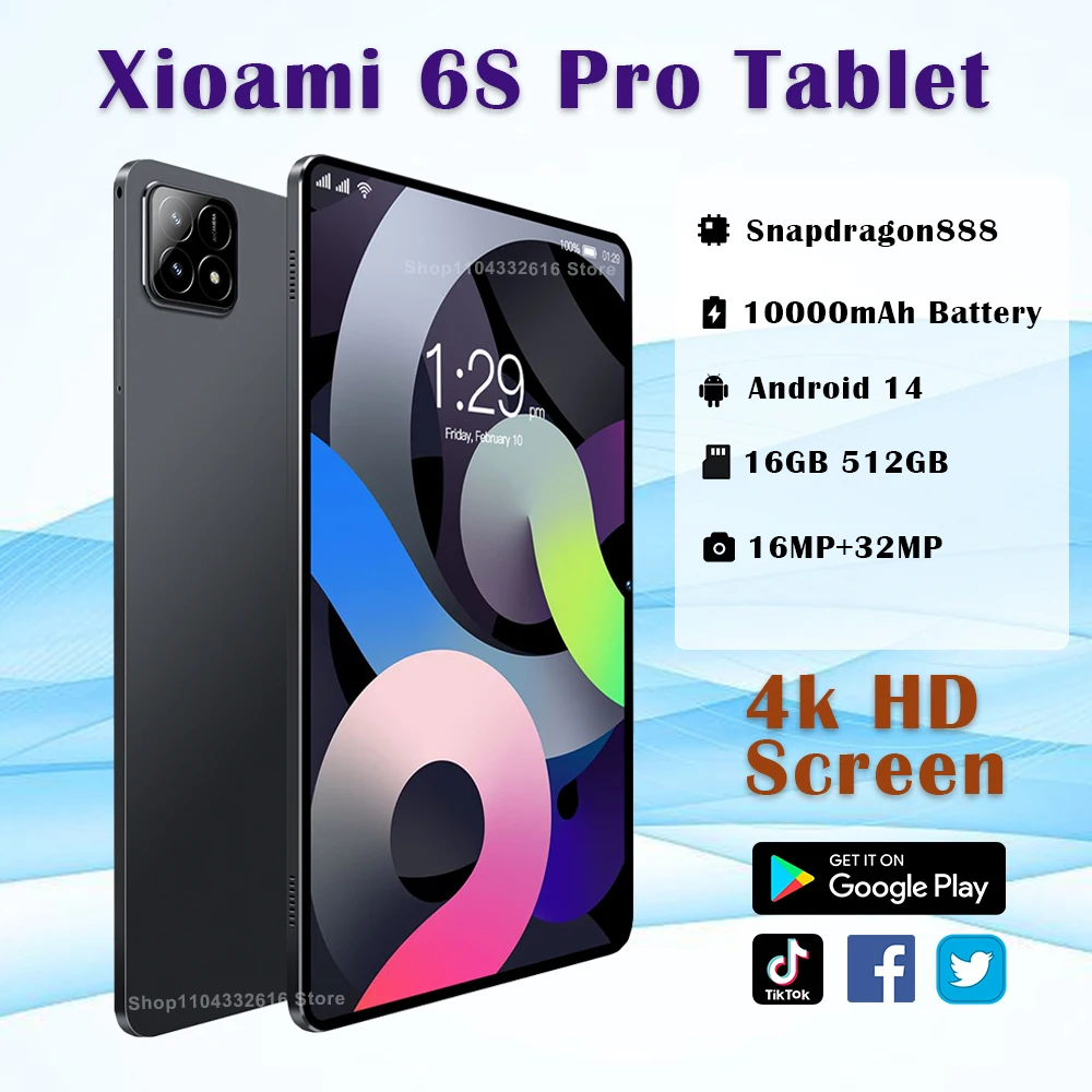 Global Version Xioami Pad 6S Pro Tablet PC 11inch HD 4K Android 14 16GB+1T 10000mAh 5G Dual SIM PhoneCall WiFi GPS Tablets PC