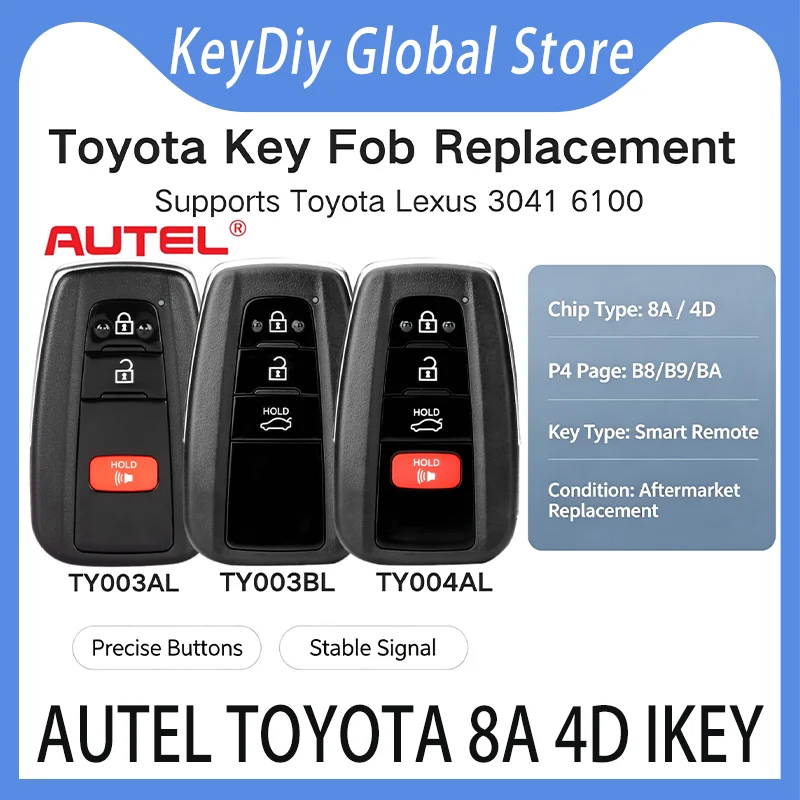 Autel 8A TY8A3AL TY8A4AL TY8A3BL 4D/8A TY003AL TY003BL TY004AL Autel IKEY Universal Smart Key NS HY KM100 IM508 IM608 XP400pro