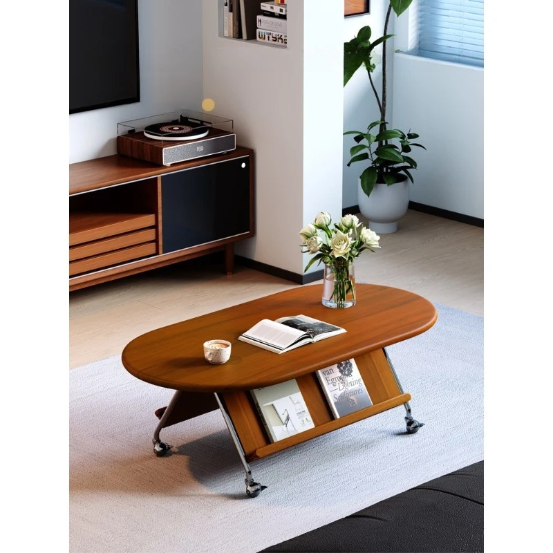 

Medieval small apartment household solid wood living room simple modern light luxury Italian movable retro coffee table