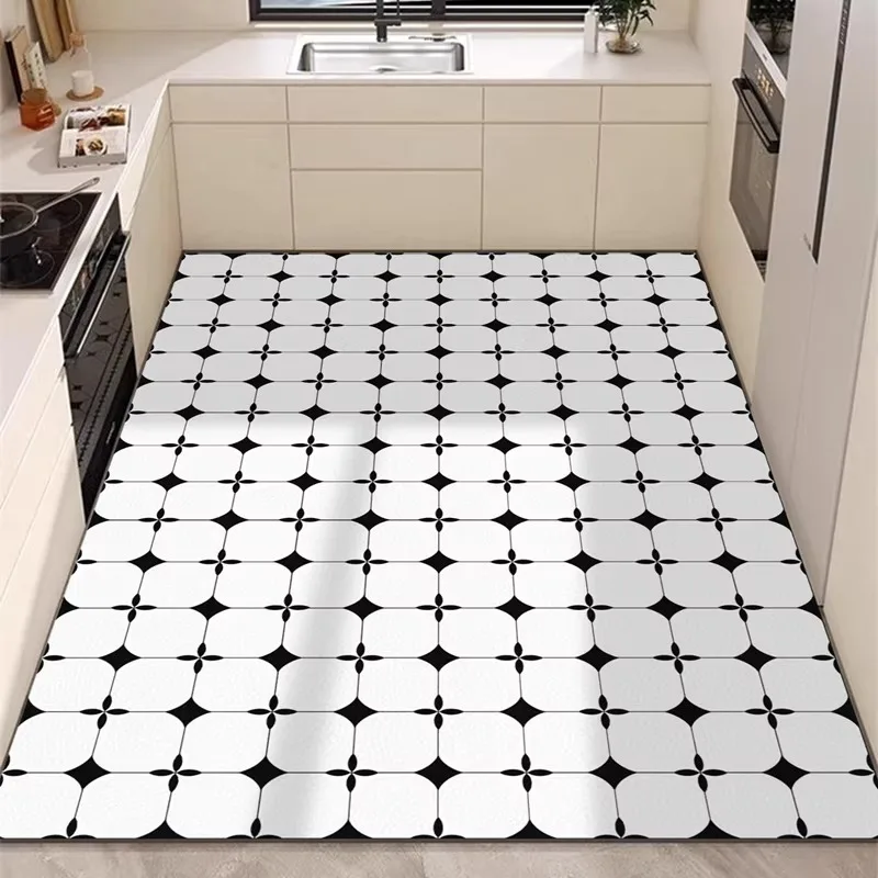 Rug for Kitchen Large Carpet Waterproof Floor Mat Pvc Leather Non-slip Mats Oil-proof  Black White Checkered Pattern Home Decor
