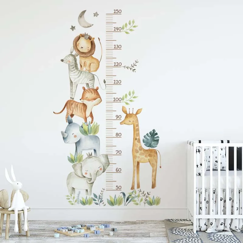 3PC Cartoon Animal Height Ruler Wall Stickers for Waterproof Removable PVC Kids Room Kindergarten Home Decoration