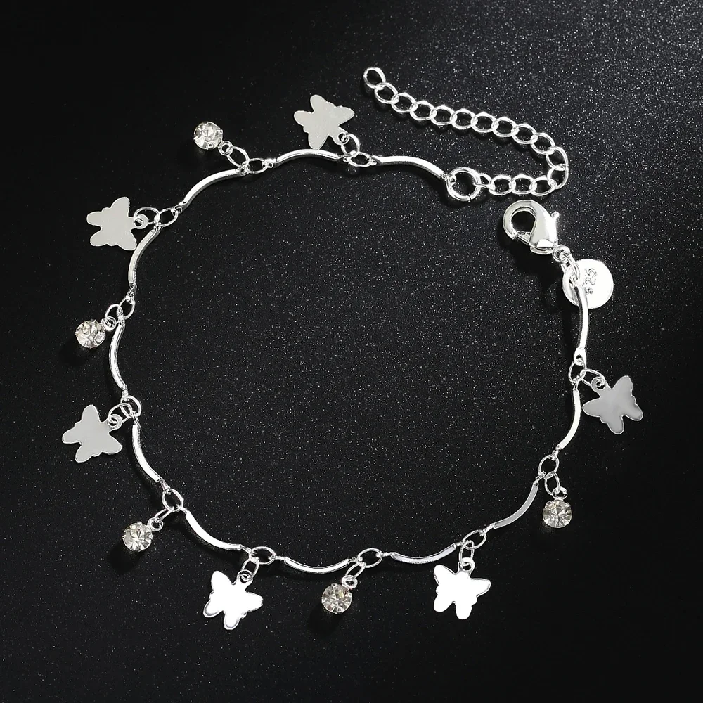 Wholesale Silver color Pretty nice Butterfly chain bracelet fashion charm Anklet wedding Cute women lady party gift LH035