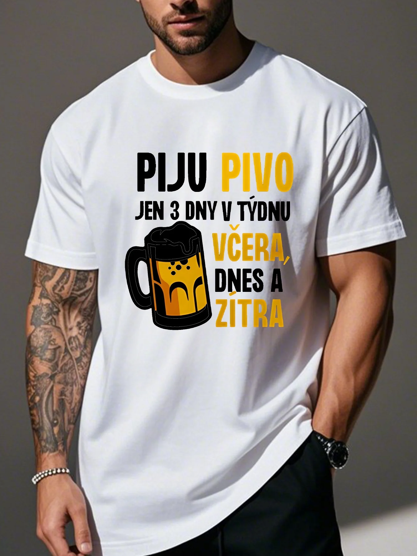 Men's Piju Pivo T-shirt Funny Czech Beer Drinking Quote Print Tee Humorous Party Casual Cotton Tops