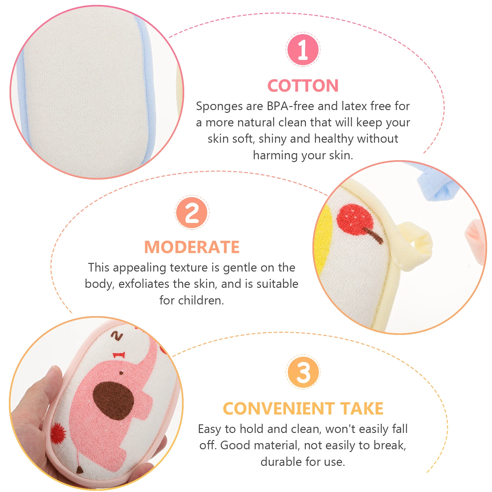 مجموعة إسفنجة استحمام للأطفال مكونة من 3 قطع، إسفنجة استحمام ممتازة للأطفال لتنظيف سلس، أداة استحمام وتقشير مستلزمات الأطفال #5