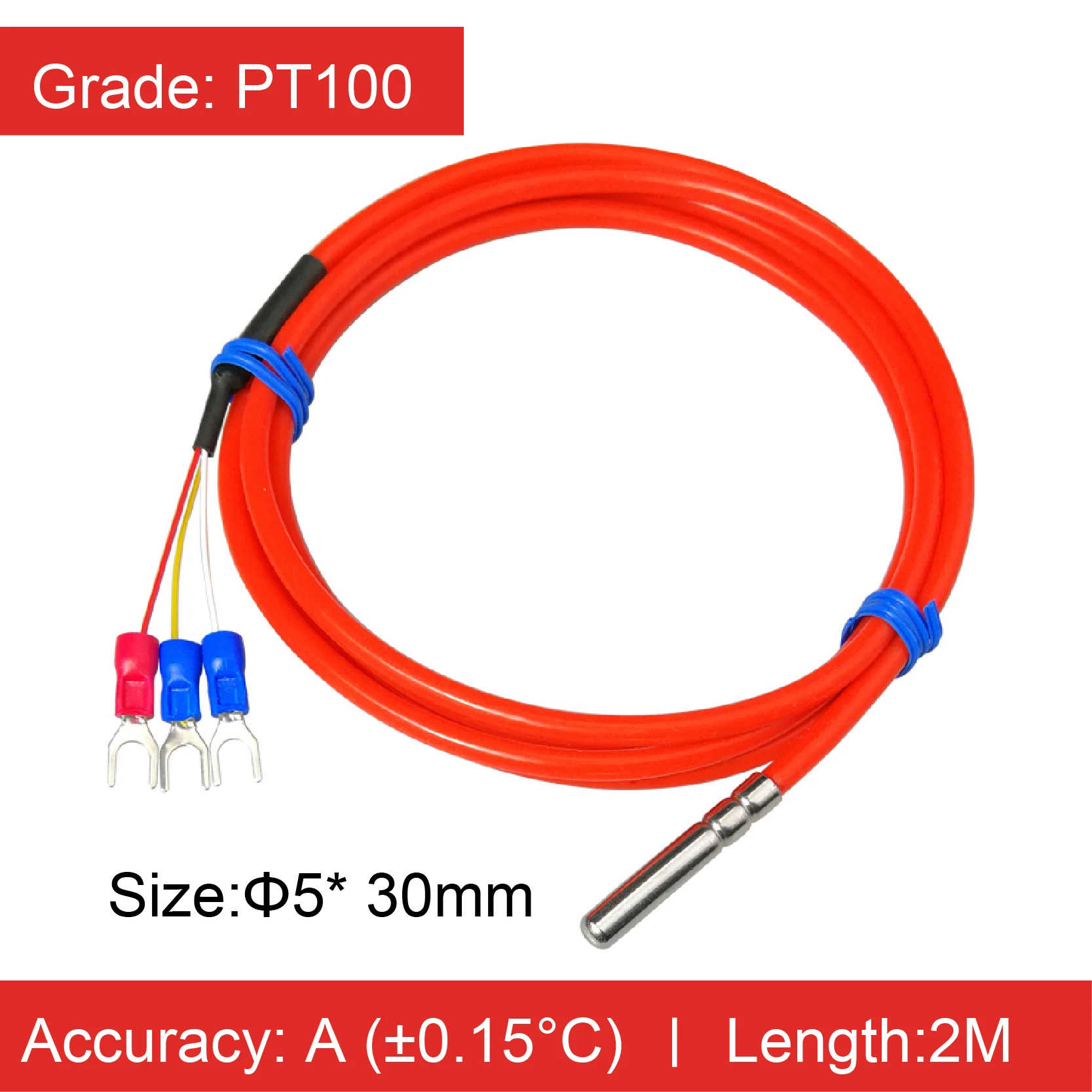 PT100 Temperature Sensor Waterproof Silicone Cable Probe, Stainless Steel Industrial Oilproof Heat Resistant RTD Sensor
