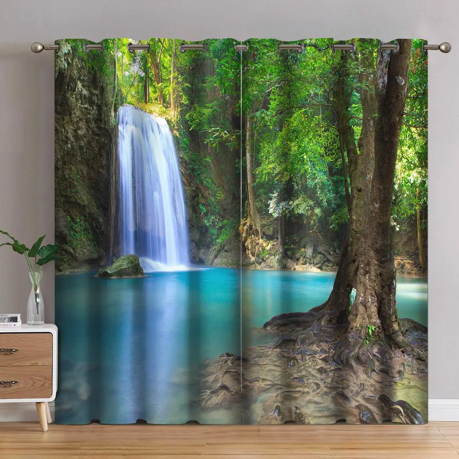 

Jekeno Woodland Waterfall плотные шторы зеленое дерево природный декор дома спальня гостиная затемняющие люверсы оконные шторы 2P