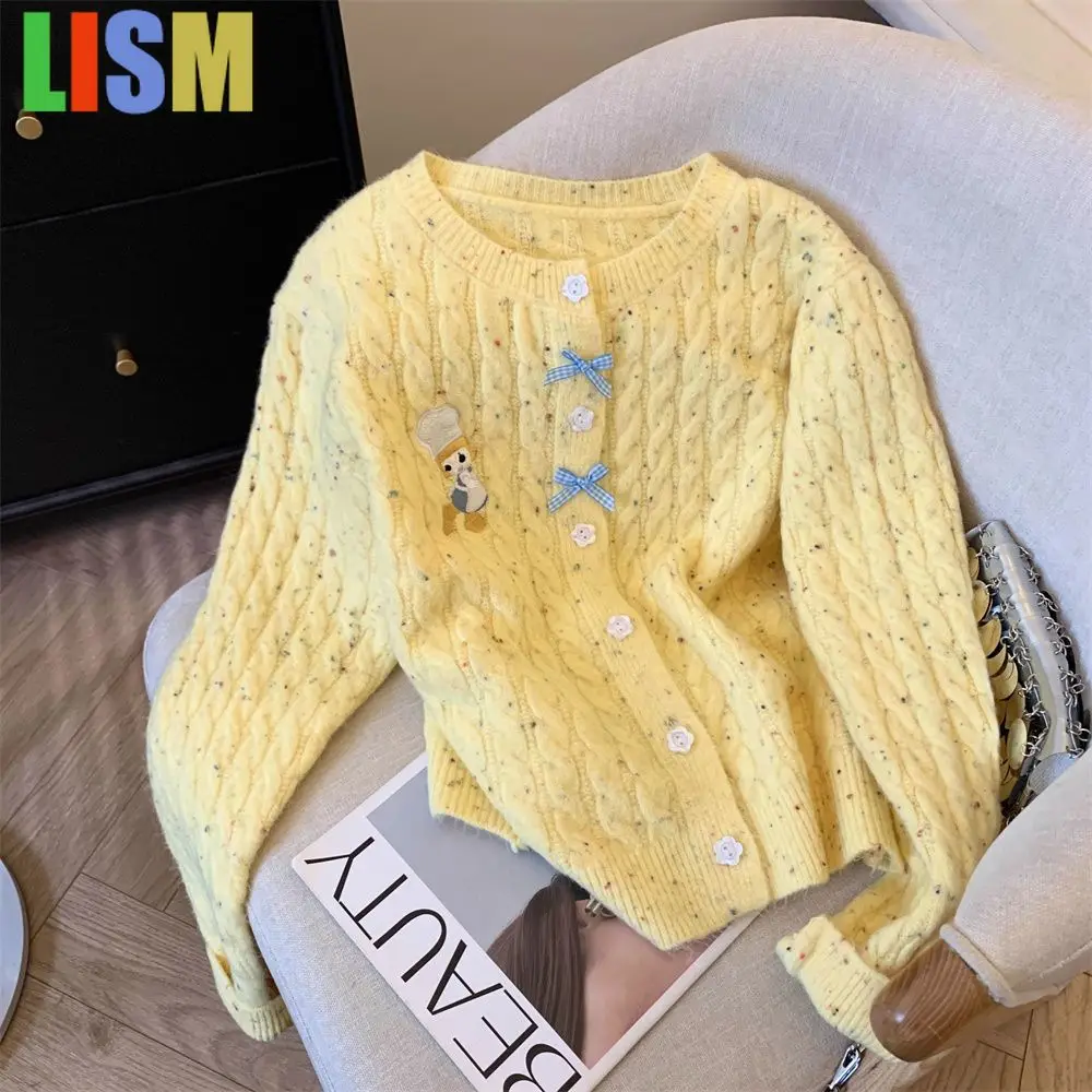 

LISM Korean Cartoon Embroidered Sweater Cardigan for Women women's winter clothes y2k hoodies sweatshirt 2025 Knitted Jacket
