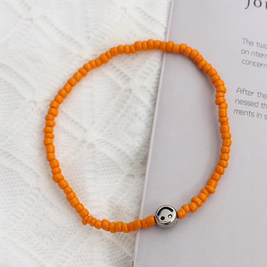 Smile Face Bracelets For Women Bohemian Colorful  Seed Beaded Strand  On Hand   Summer  Femme Charm Bracelet Jewelry