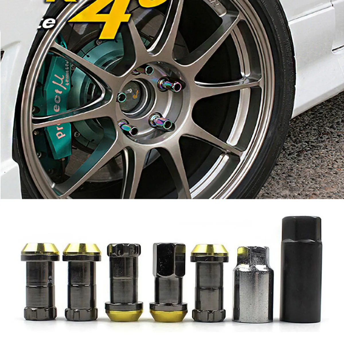 20Pcs Car Modified Tire Nut Wheel Lug Nuts Screw Wheel Bolts Studs Titanium Lug Nuts Lock M12x1.5/1.25 Length for r 40 Most cars