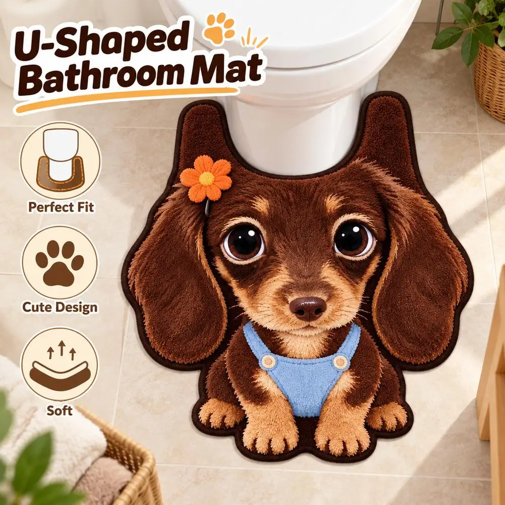 Cute rRabbit and Puppy Toilet Mat U-SHAPE Bathroom Floor Mat Anti-slip Bathroom Mat Absorbent Bath Mat Home Decoration
