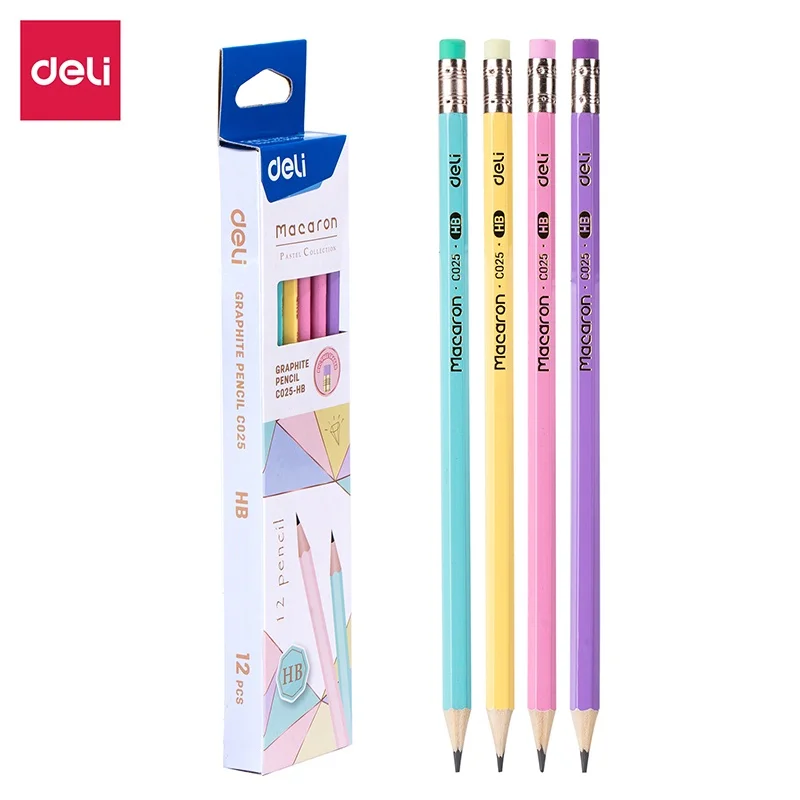 Deli 12 Teile/schachtel Graphit Bleistift HB 4 Farben Fall Schule Student Kunst Liefert EC025-HB