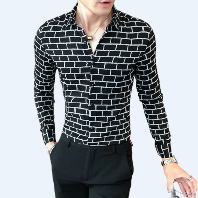 

Men's Long-sleeved Shirt Spring and Autumn Korean-style Plaid Shirt Fashion Slim-fit Trendy Casual Non-ironing Wrinkle Top