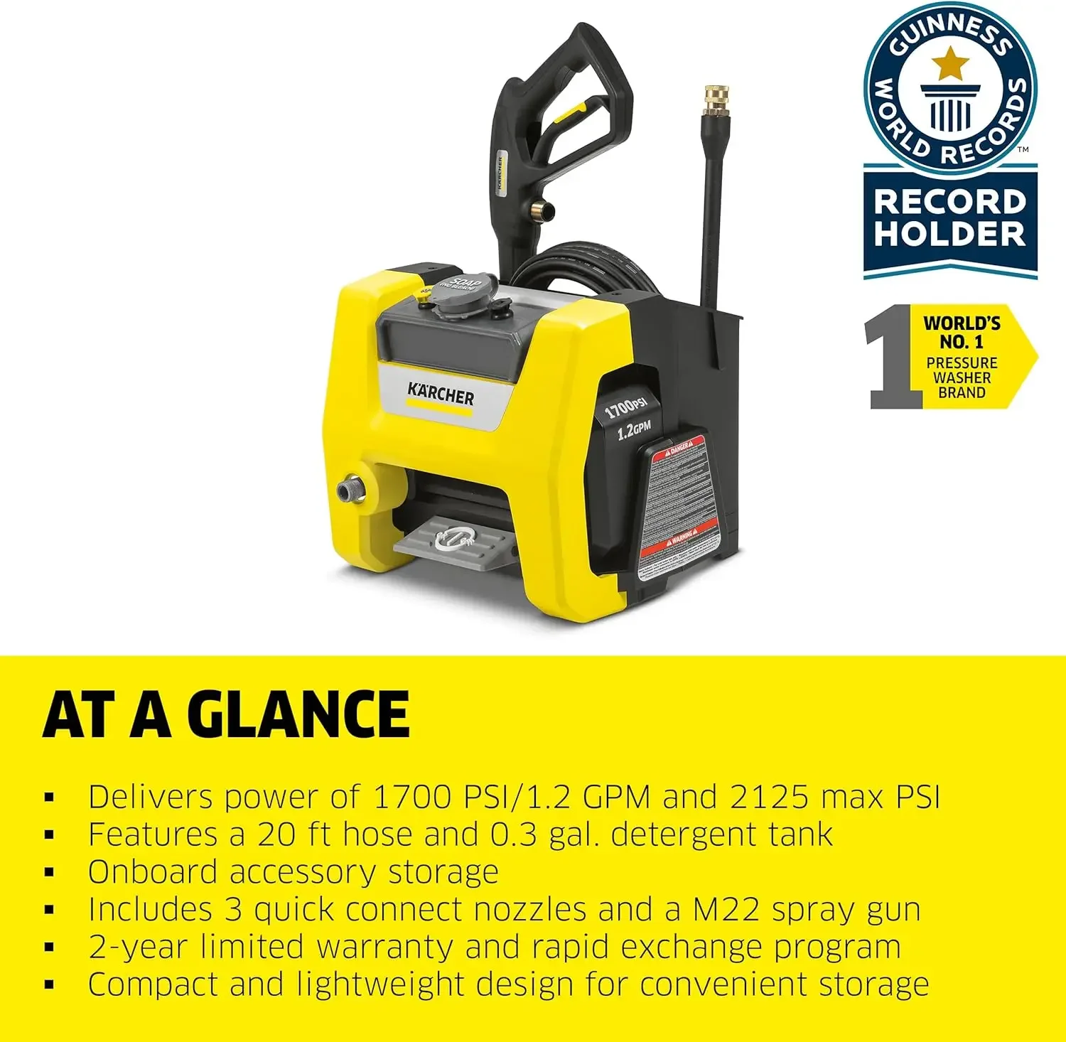 K1700 Cube Electric Pressure Washer, 3 Spray Nozzles, Detergent Tank, For Cars, Driveways, Siding, Patios