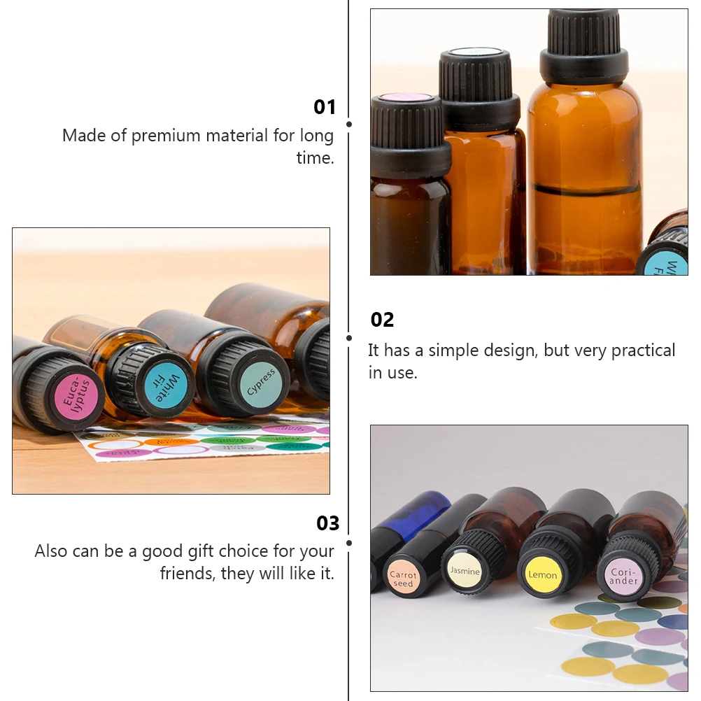 

10pcs Essential Oil Bottle Labels Stickers Removable Colored Packaging Canning Jar Label for Kitchen Seasoning Bottles