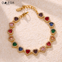 Stainless Steel Bracelets With Heart Round Zircon For Women 18K Gold Plated Waterproof Inoxidable No Tarnish Women's Bracelet