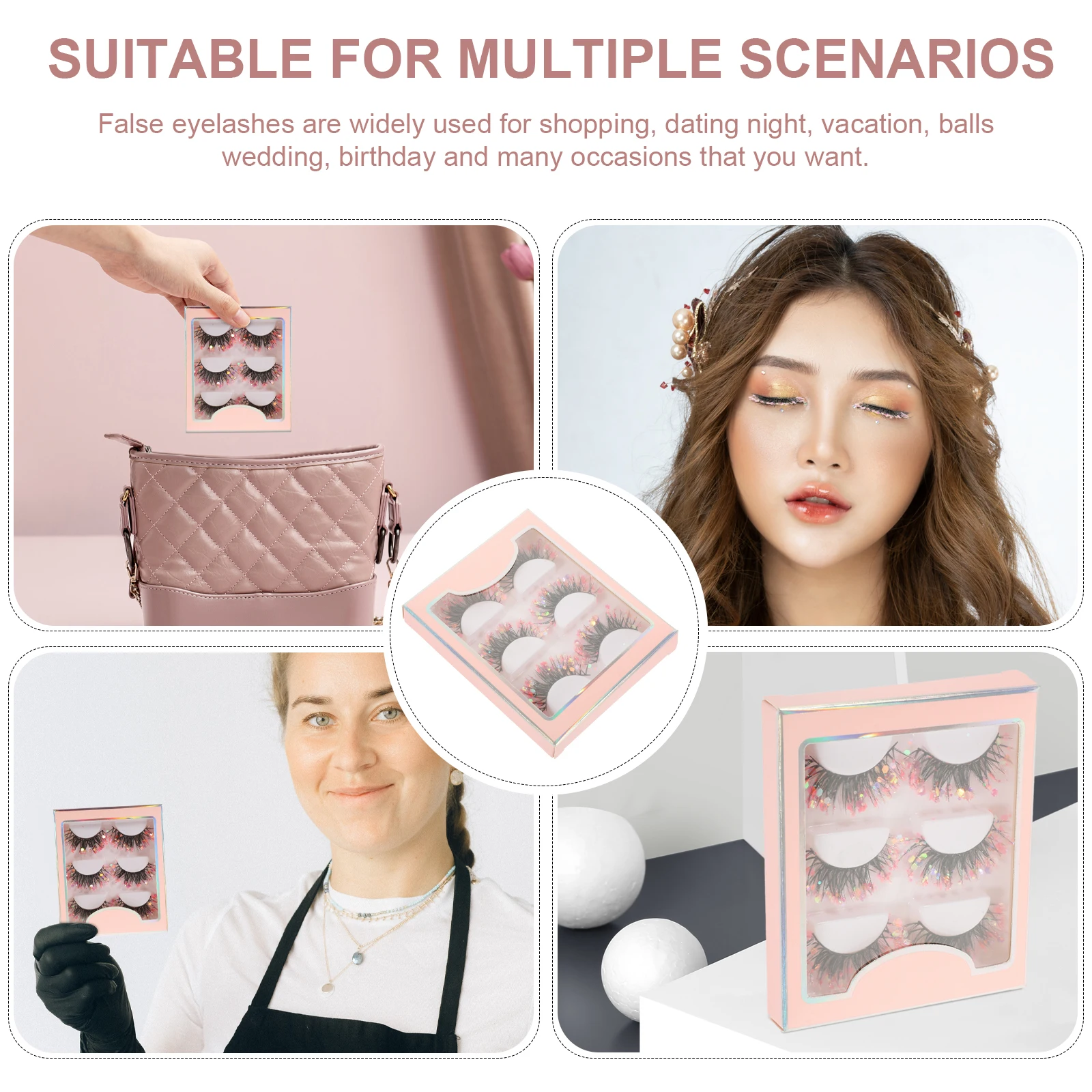 3Pairs Night Glow Fake Eyelashes Glitter Light Comfortable False Lash Extensions for Wedding Birthday Makeup Accessories